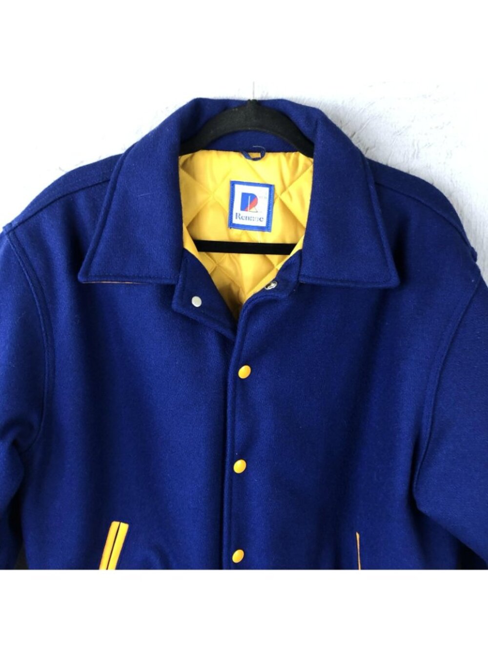 Rennoc Jacket Mens Large Blue Wool Varsity Snap Front Quilted Lined Bomber - Picture 12 of 16